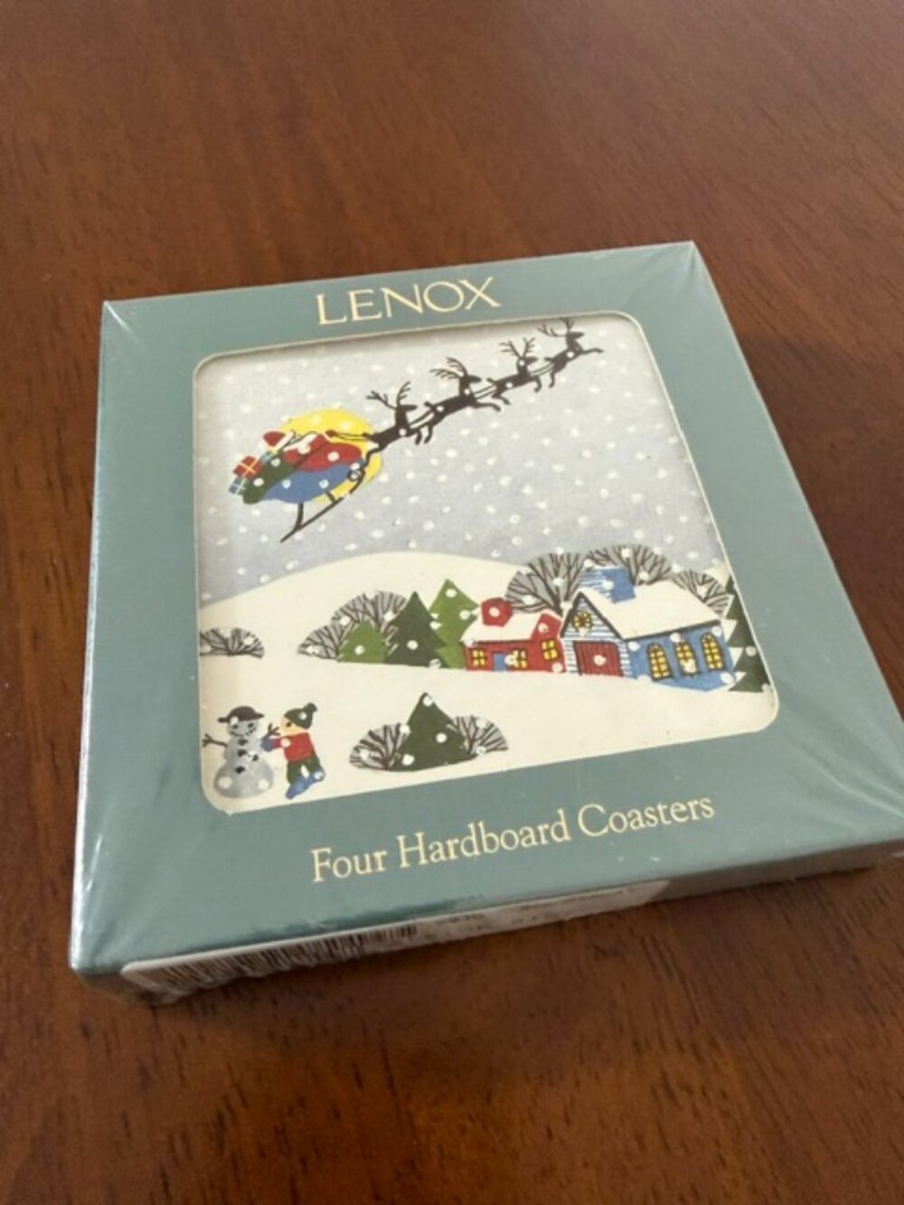 NIB Vintage Lenox Sleighride Hardboard Coasters Set of 4 Christmas Holiday.